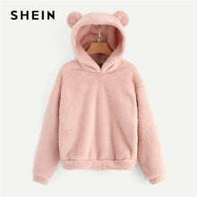 Charger l&#39;image dans la galerie, SHEIN Preppy Lovely With Bears Ears Solid Teddy Hoodie Pullovers Sweatshirt Autumn Women Campus Casual Sweatshirts