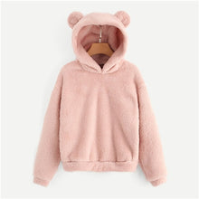Charger l&#39;image dans la galerie, SHEIN Preppy Lovely With Bears Ears Solid Teddy Hoodie Pullovers Sweatshirt Autumn Women Campus Casual Sweatshirts