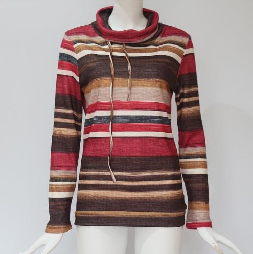Turtleneck Hoodies Women Autumn Winter Long Sleeve Clothes 2019 Striped Multicolor Casual Pullover Lace Up Hoodies Sweatshirts