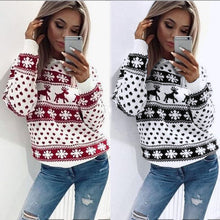 Charger l&#39;image dans la galerie, Women Xmas Christmas Floral Print Long Sleeve Blouse Top Sweatshirt Deer Striped printed shirt Hauts de Noel pour dames
