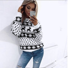 Charger l&#39;image dans la galerie, Women Xmas Christmas Floral Print Long Sleeve Blouse Top Sweatshirt Deer Striped printed shirt Hauts de Noel pour dames