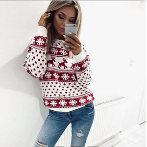 Women Xmas Christmas Floral Print Long Sleeve Blouse Top Sweatshirt Deer Striped printed shirt Hauts de Noel pour dames