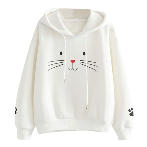 JAYCOSIN Fashion Autumn Women Casual Cat Printing Sweatshirt Unique Elegant Comfortable Chic Hooded Pullover Tops Loose Blouse