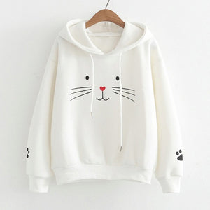 JAYCOSIN Fashion Autumn Women Casual Cat Printing Sweatshirt Unique Elegant Comfortable Chic Hooded Pullover Tops Loose Blouse