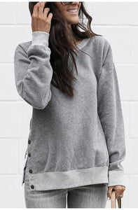 Lossky Sweatshirts Women Long Sleeve Autumn Pullover Tops Female New Side Slit With Buttons casual Ladies Simple Clothing 2019