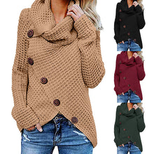 Charger l&#39;image dans la galerie, Oversize autumn knitted sweater women turtleneck pullover jumper tops solid button sweater women plus size ladies clothes BDR993