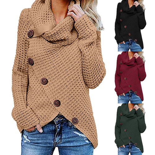 Oversize autumn knitted sweater women turtleneck pullover jumper tops solid button sweater women plus size ladies clothes BDR993