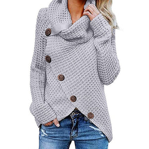 Oversize autumn knitted sweater women turtleneck pullover jumper tops solid button sweater women plus size ladies clothes BDR993