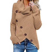Charger l&#39;image dans la galerie, Oversize autumn knitted sweater women turtleneck pullover jumper tops solid button sweater women plus size ladies clothes BDR993
