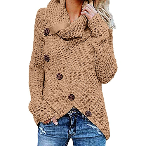 Oversize autumn knitted sweater women turtleneck pullover jumper tops solid button sweater women plus size ladies clothes BDR993