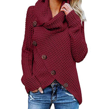 Charger l&#39;image dans la galerie, Oversize autumn knitted sweater women turtleneck pullover jumper tops solid button sweater women plus size ladies clothes BDR993