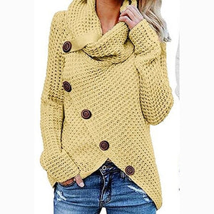 Oversize autumn knitted sweater women turtleneck pullover jumper tops solid button sweater women plus size ladies clothes BDR993