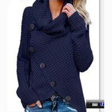 Charger l&#39;image dans la galerie, Oversize autumn knitted sweater women turtleneck pullover jumper tops solid button sweater women plus size ladies clothes BDR993
