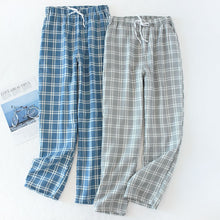 Charger l&#39;image dans la galerie, Men&#39;s Cotton Gauze Trousers Plaid Knitted Sleep Pants Mens Pajamas Pants Bottoms Sleepwear Pajama Short for Men Pijama Hombre
