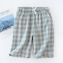 Charger l&#39;image dans la galerie, Men&#39;s Cotton Gauze Trousers Plaid Knitted Sleep Pants Mens Pajamas Pants Bottoms Sleepwear Pajama Short for Men Pijama Hombre