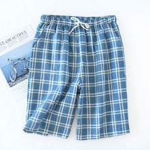 Charger l&#39;image dans la galerie, Men&#39;s Cotton Gauze Trousers Plaid Knitted Sleep Pants Mens Pajamas Pants Bottoms Sleepwear Pajama Short for Men Pijama Hombre