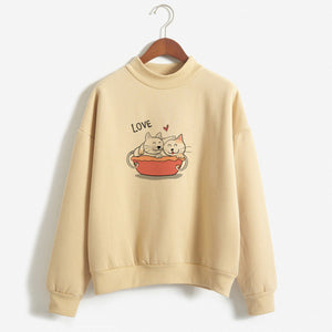 Cute Cat Personalized Custom Printed Women Winter Hoodies Sweatshirts Harajuku Hoodie Cotton Long Sleeves Women Clothing