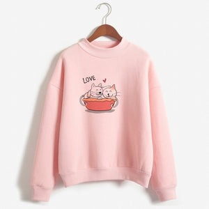 Cute Cat Personalized Custom Printed Women Winter Hoodies Sweatshirts Harajuku Hoodie Cotton Long Sleeves Women Clothing