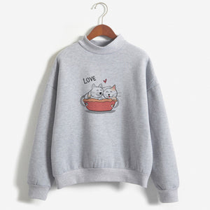 Cute Cat Personalized Custom Printed Women Winter Hoodies Sweatshirts Harajuku Hoodie Cotton Long Sleeves Women Clothing