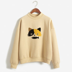 Cute Cat Personalized Custom Printed Women Winter Hoodies Sweatshirts Harajuku Hoodie Cotton Long Sleeves Women Clothing