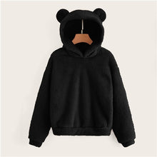 Charger l&#39;image dans la galerie, SHEIN Preppy Lovely With Bears Ears Solid Teddy Hoodie Pullovers Sweatshirt Autumn Women Campus Casual Sweatshirts