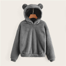 Charger l&#39;image dans la galerie, SHEIN Preppy Lovely With Bears Ears Solid Teddy Hoodie Pullovers Sweatshirt Autumn Women Campus Casual Sweatshirts