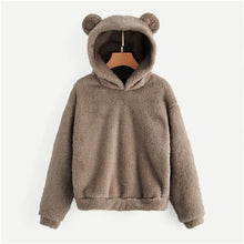 Charger l&#39;image dans la galerie, SHEIN Preppy Lovely With Bears Ears Solid Teddy Hoodie Pullovers Sweatshirt Autumn Women Campus Casual Sweatshirts