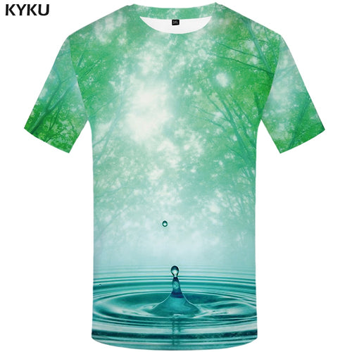 KYKU Water Tshirt Men Green Forest T-shirt Punk Rock Clothes Sky 3d T Shirt Printed Hip Hop Mens Clothing Casual Streetwear Top