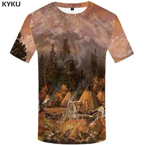KYKU Water Tshirt Men Green Forest T-shirt Punk Rock Clothes Sky 3d T Shirt Printed Hip Hop Mens Clothing Casual Streetwear Top