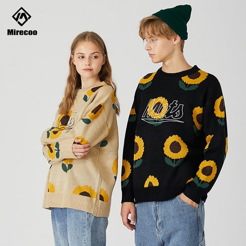 Sunflower Knitted Sweaters Harajuku Couple Pullover Crewneck Knitwear Jumper Sweater Tops Streetwear Fashion Hip Hop Autumn 2019