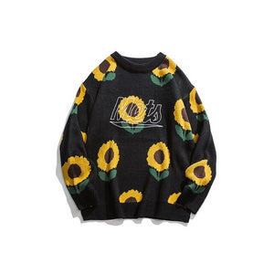 Sunflower Knitted Sweaters Harajuku Couple Pullover Crewneck Knitwear Jumper Sweater Tops Streetwear Fashion Hip Hop Autumn 2019