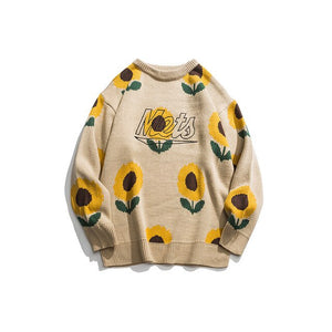 Sunflower Knitted Sweaters Harajuku Couple Pullover Crewneck Knitwear Jumper Sweater Tops Streetwear Fashion Hip Hop Autumn 2019