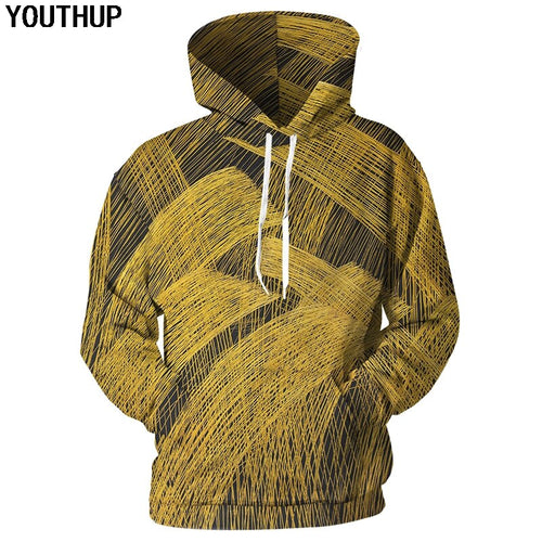 YOUTHUP 2018 Autumn 3d Hoodies For Men Women Hooded Hoodies Yellow Line Print 3d Cool Sweatshirts Long Sleeve Pullover Plus Size