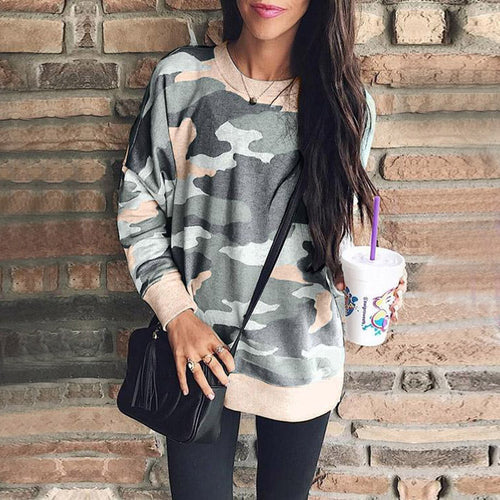 Women Camouflage Printed Sweatshirt Hoodies Tumblr Oversized Autumn Harajuku Coat Female Casual Basic Pullovers