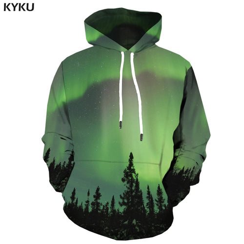 KYKU 3d Hoodies Aurora Sweatshirts men Green Hoody Anime Forest Hoodie Print Harajuku Hooded Casual Hoodes 3d Long Sleeve