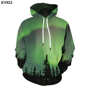 KYKU 3d Hoodies Aurora Sweatshirts men Green Hoody Anime Forest Hoodie Print Harajuku Hooded Casual Hoodes 3d Long Sleeve
