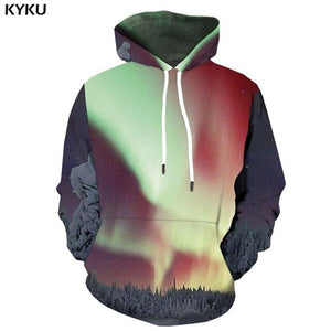 KYKU 3d Hoodies Aurora Sweatshirts men Green Hoody Anime Forest Hoodie Print Harajuku Hooded Casual Hoodes 3d Long Sleeve