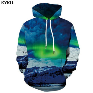 KYKU 3d Hoodies Aurora Sweatshirts men Green Hoody Anime Forest Hoodie Print Harajuku Hooded Casual Hoodes 3d Long Sleeve