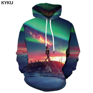 KYKU 3d Hoodies Aurora Sweatshirts men Green Hoody Anime Forest Hoodie Print Harajuku Hooded Casual Hoodes 3d Long Sleeve